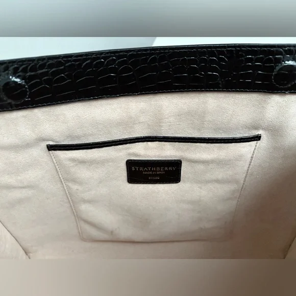 $995 Strathberry Croc Croco Embossed Leather Crossbody Tote Bag Purse Large GUC - Picture 12 of 16